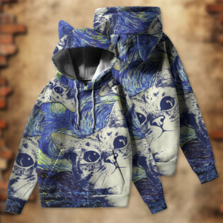 Cat Love Life Starry Night - Ears Hoodie - Owl Ohh - Owl Ohh