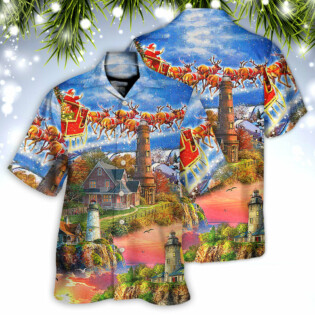 Lighthouse Christmas Santa Shine Like A Lighthouse - Hawaiian Shirt - Owl Ohh for men and women, kids - Owl Ohh
