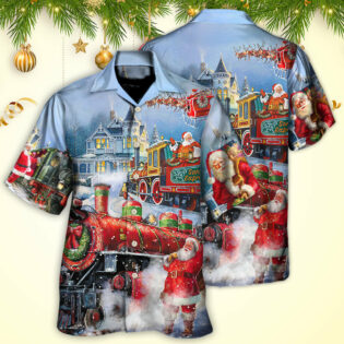 Christmas Santa Claus Train Gift For Xmas Painting Style - Hawaiian Shirt - Owl Ohh for men and women, kids - Owl Ohh