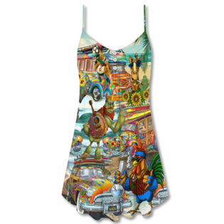 Hippie Funny Animals Happy Together Love Beach - V-neck Sleeveless Cami Dress - Owl Ohh - Owl Ohh