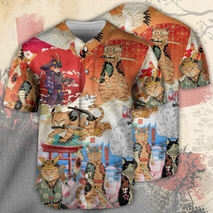 Samurai Cat Funny Art Japanese - Baseball Jersey - Owl Ohh
