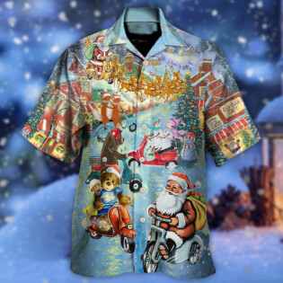Christmas Santa And Animal Driving Scooter - Hawaiian Shirt - Owl Ohh for men and women, kids - Owl Ohh