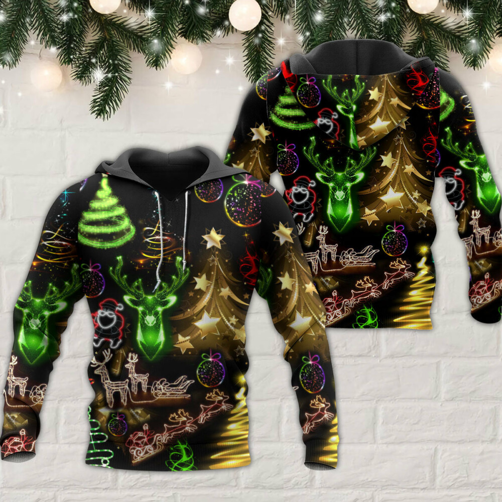 Christmas Neon Art Christmas Tree And Snowman - Hoodie - Owl Ohh - Owl Ohh