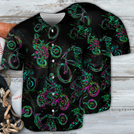 Motorcycle Neon Art Style - Baseball Jersey - Owl Ohh - Owl Ohh