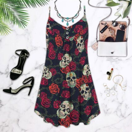 Skull Black And Red Rose - Summer Dress - Owl Ohh - Owl Ohh