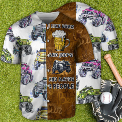 Jeep I Like Beer And Jeeps - Baseball Jersey - Owl Ohh - Owl Ohh