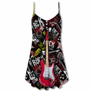Christmas Love Guitar Rock Soul - V-neck Sleeveless Cami Dress - Owl Ohh - Owl Ohh