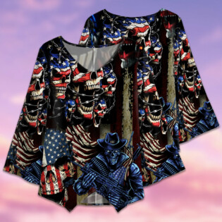 Skull America Flag Vintage - V-neck T-shirt - Owl Ohh - Owl Ohh
