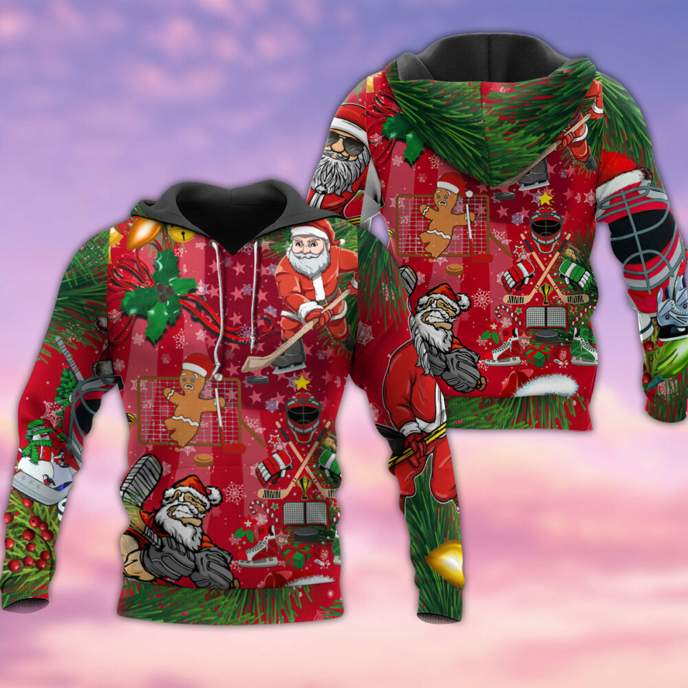 Hockey Christmas Come On Play Hockey With Red Style - Hoodie - Owl Ohh - Owl Ohh