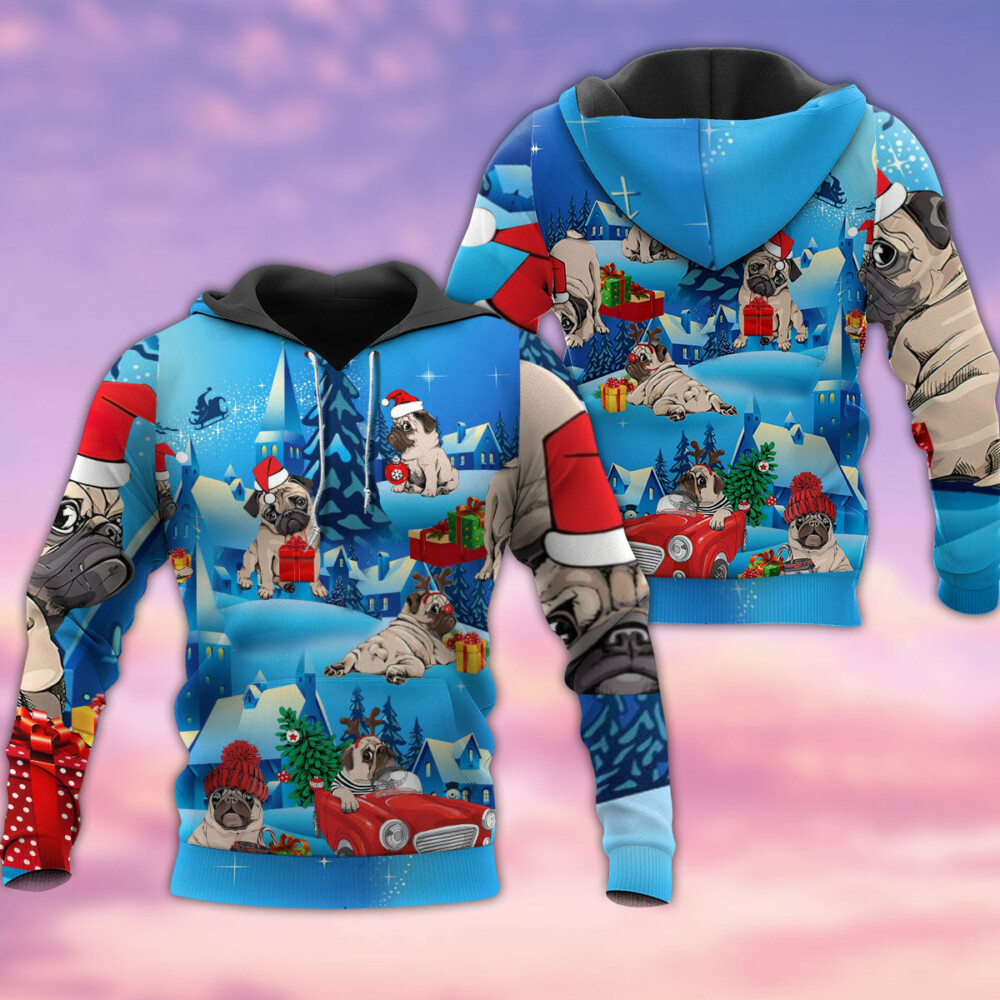 Chrismast With My Pug With Bright Color - Hoodie - Owl Ohh - Owl Ohh
