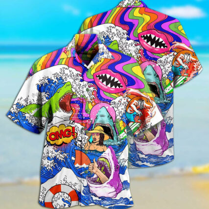 Hippie Shark Hippie Shark And Girl - Hawaiian Shirt - Owl Ohh - Owl Ohh