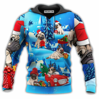 Chrismast With My Pug With Bright Color - Hoodie - Owl Ohh - Owl Ohh