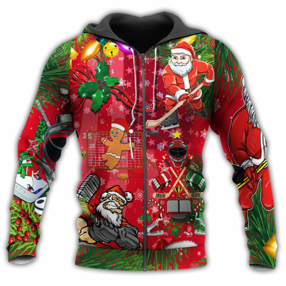 Hockey Christmas Come On Play Hockey With Red Style - Hoodie - Owl Ohh - Owl Ohh
