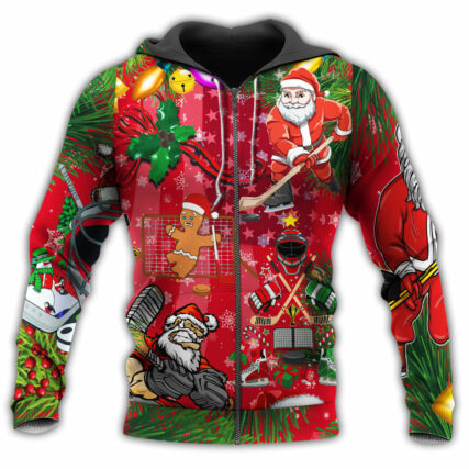 Hockey Christmas Come On Play Hockey With Red Style - Hoodie - Owl Ohh - Owl Ohh