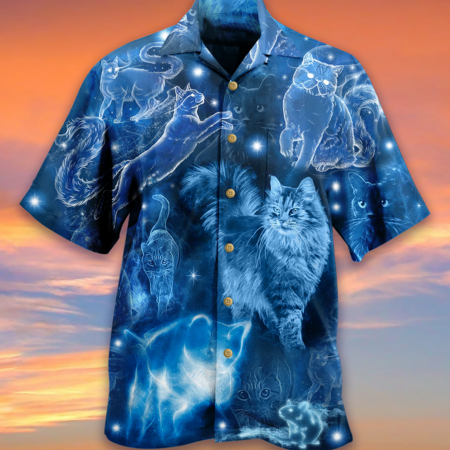 Cat Love Blue Neon Stunning - Hawaiian Shirt - Owl Ohh - Owl Ohh