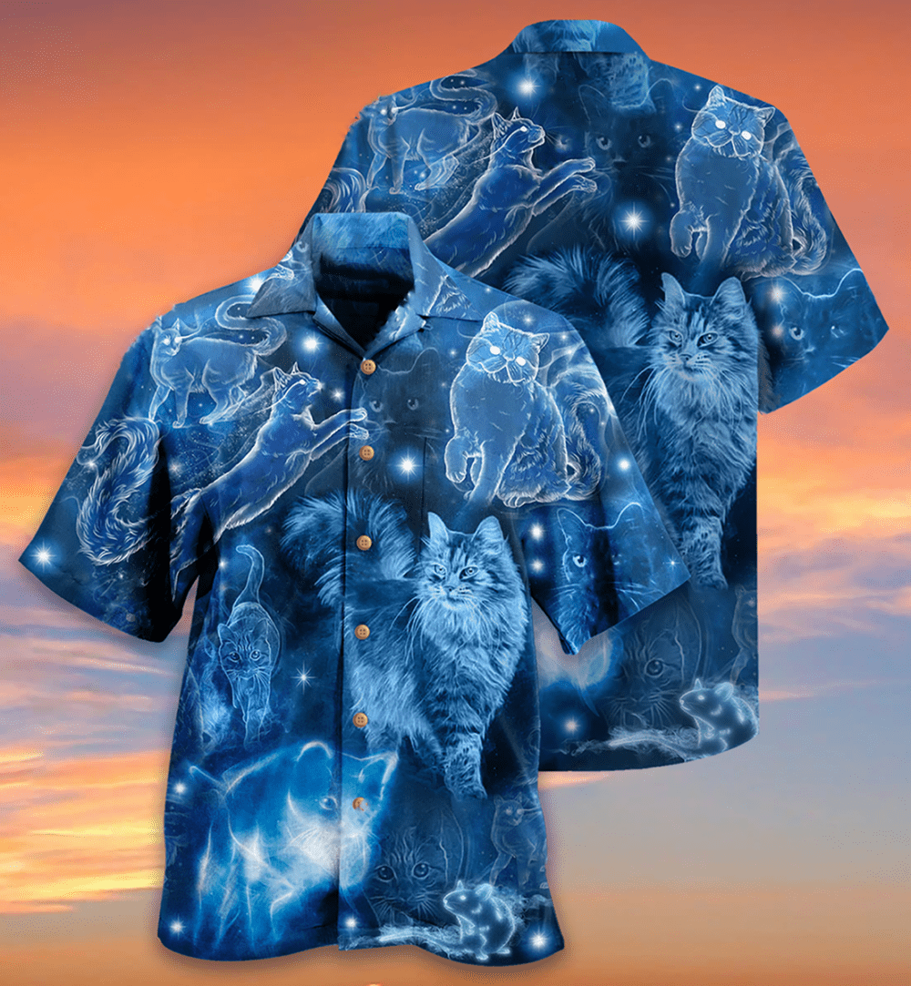 Cat Love Blue Neon Stunning - Hawaiian Shirt - Owl Ohh - Owl Ohh