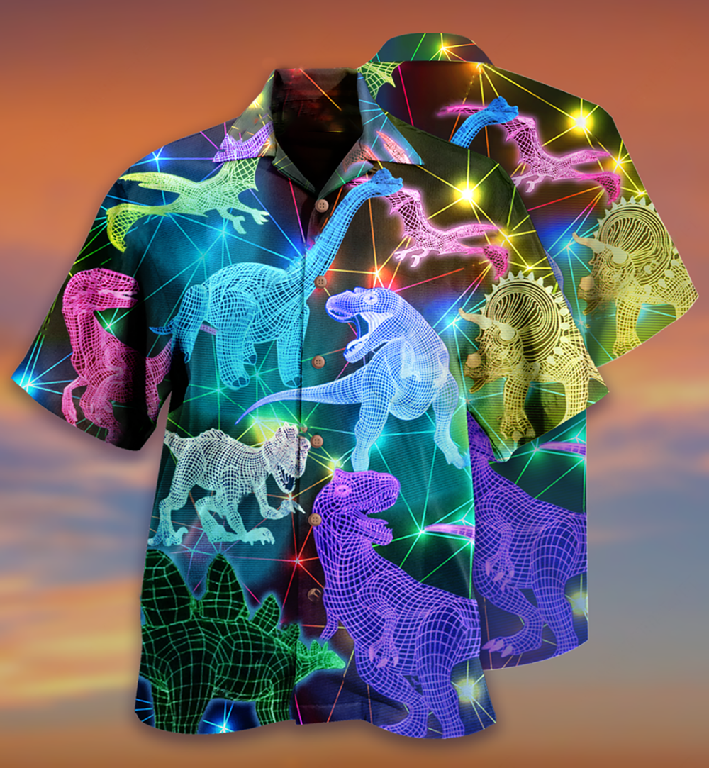 Dinosaur Fullcolor Neon Cool - Hawaiian Shirt - Owl Ohh - Owl Ohh