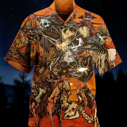Cowboy Skull War Orange - Hawaiian Shirt - Owl Ohh - Owl Ohh