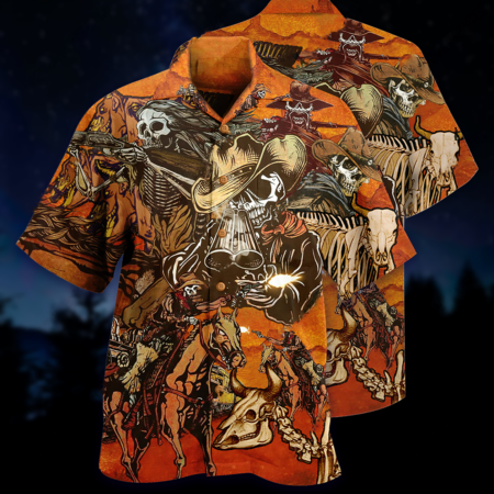 Cowboy Skull War Orange - Hawaiian Shirt - Owl Ohh - Owl Ohh