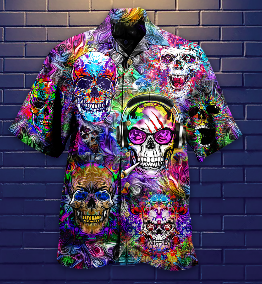 Hippie Skull Color Flowers - Hawaiian Shirt - Owl Ohh - Owl Ohh