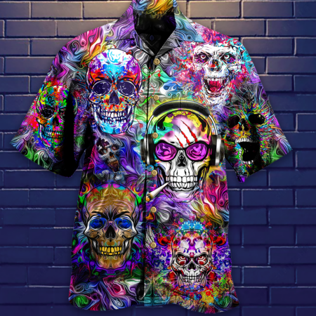 Hippie Skull Color Flowers - Hawaiian Shirt - Owl Ohh - Owl Ohh