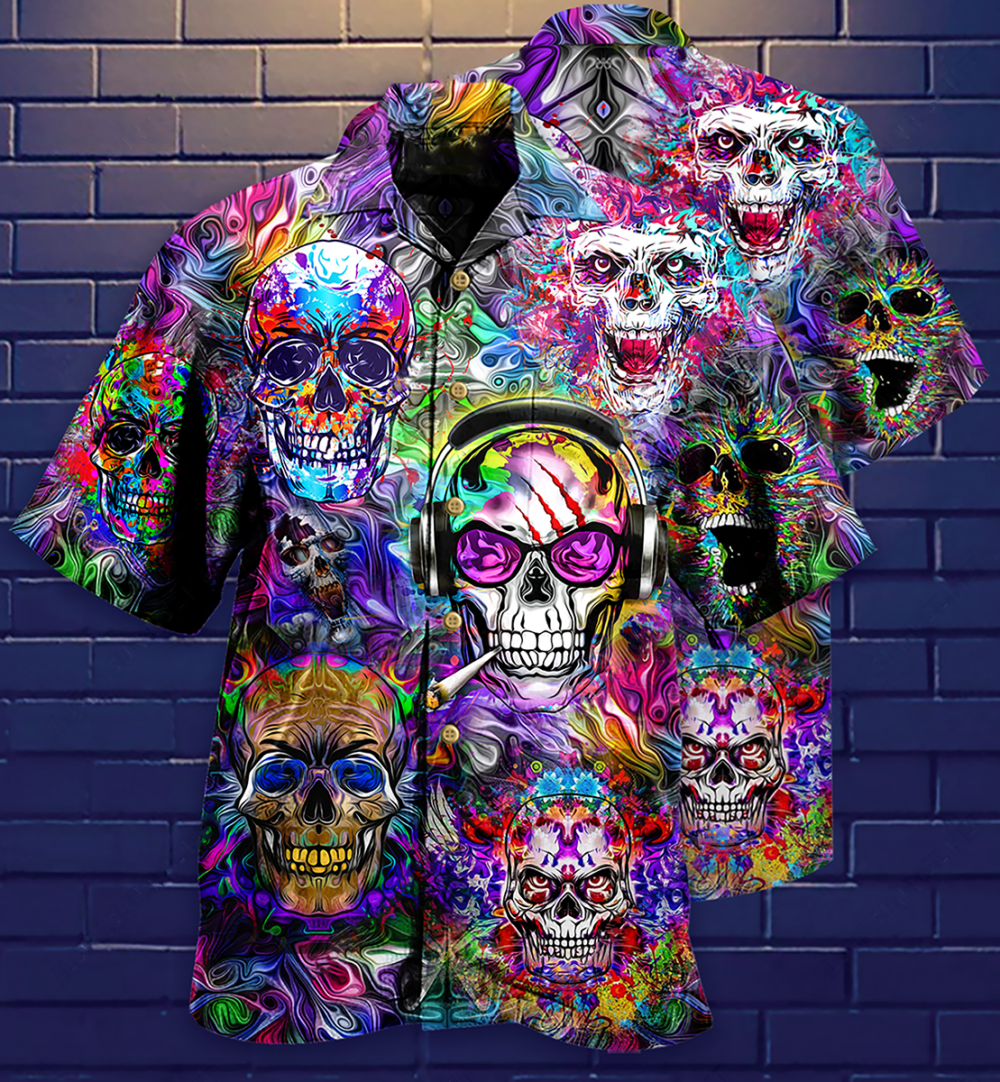 Hippie Skull Color Flowers - Hawaiian Shirt - Owl Ohh - Owl Ohh