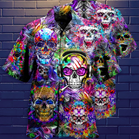 Hippie Skull Color Flowers - Hawaiian Shirt - Owl Ohh - Owl Ohh