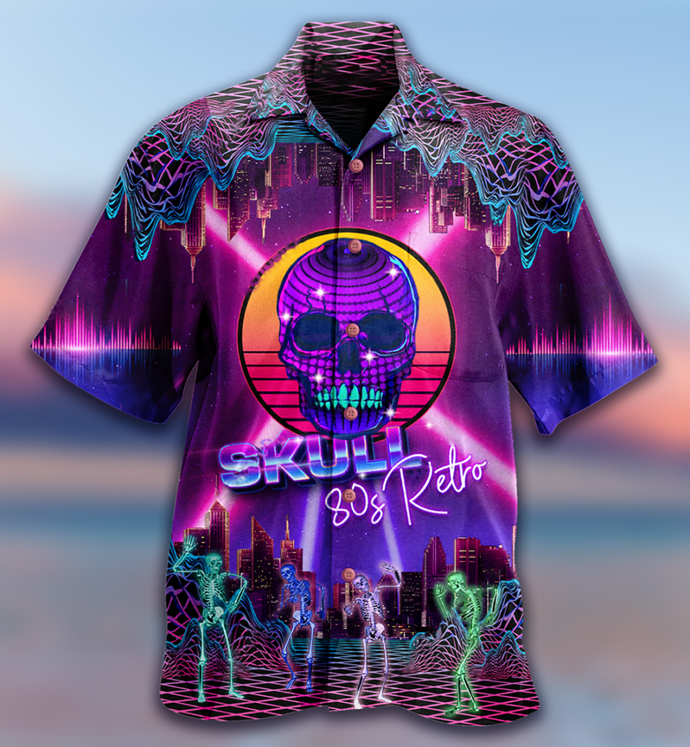 Skull 80s Retro - Hawaiian Shirt - Owl Ohh - Owl Ohh