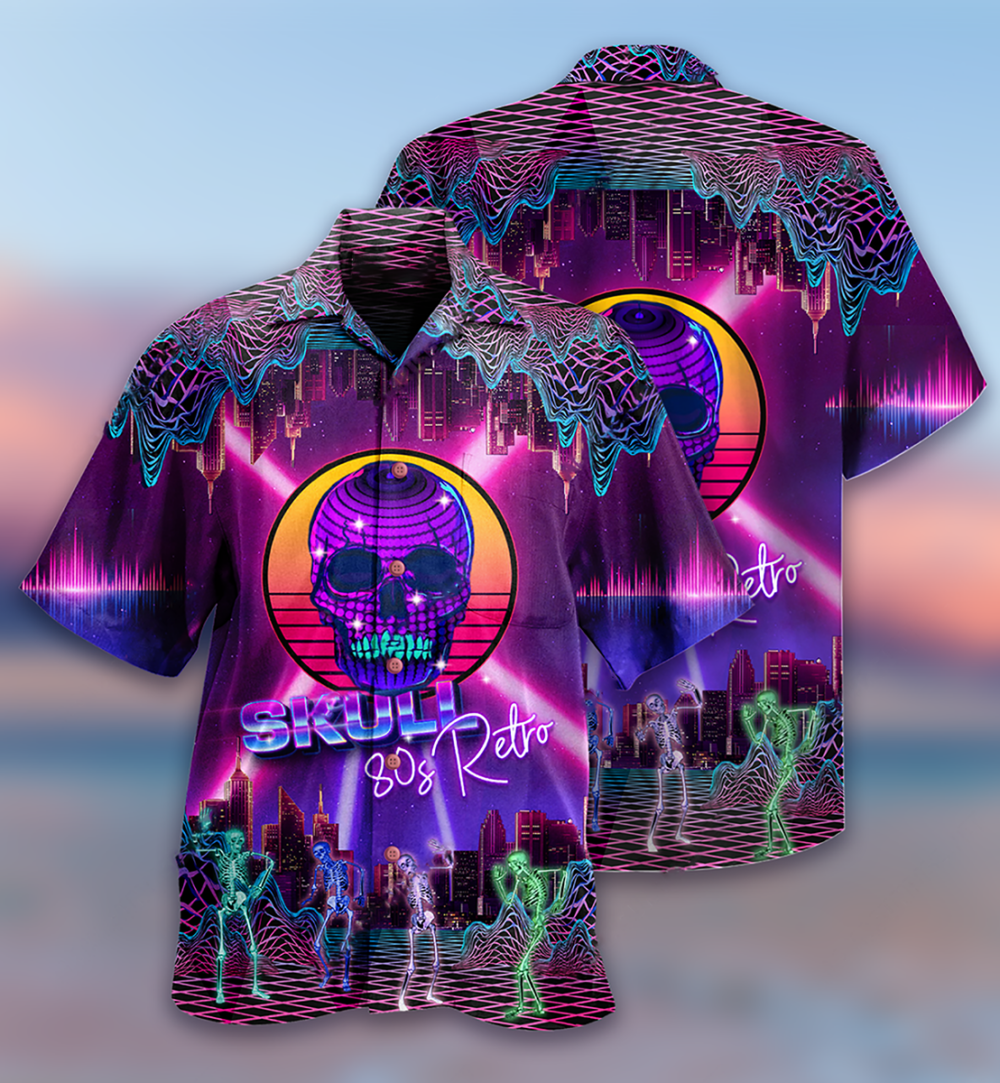 Skull 80s Retro - Hawaiian Shirt - Owl Ohh - Owl Ohh