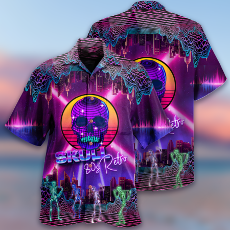 Skull 80s Retro - Hawaiian Shirt - Owl Ohh - Owl Ohh
