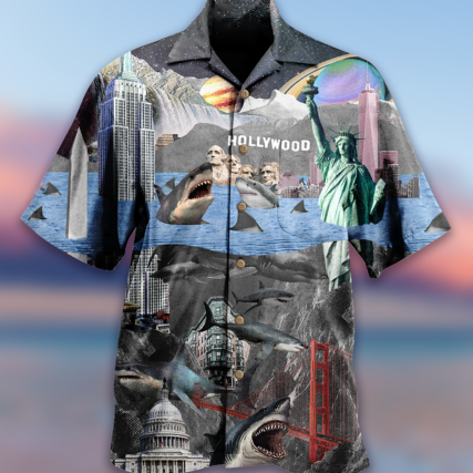 Shark In America Hollywood - Hawaiian Shirt - Owl Ohh - Owl Ohh