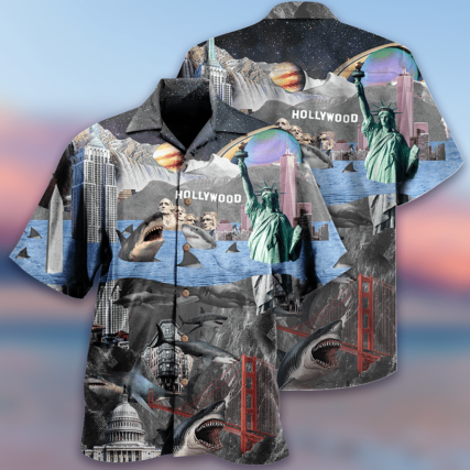 Shark In America Hollywood - Hawaiian Shirt - Owl Ohh - Owl Ohh