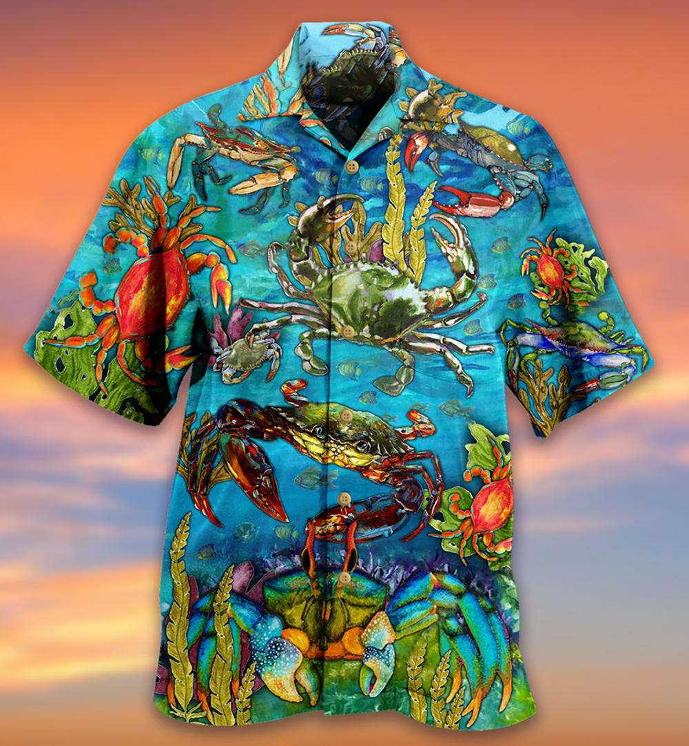 Crab Love Ocean Blue Art Style - Hawaiian Shirt - Owl Ohh - Owl Ohh