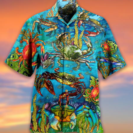Crab Love Ocean Blue Art Style - Hawaiian Shirt - Owl Ohh - Owl Ohh