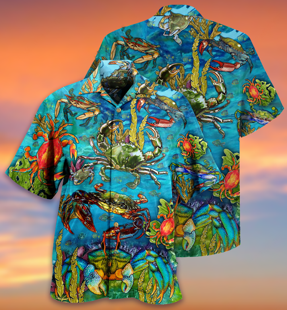 Crab Love Ocean Blue Art Style - Hawaiian Shirt - Owl Ohh - Owl Ohh