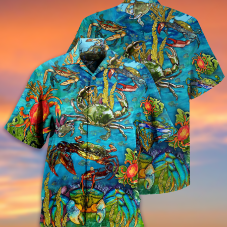 Crab Love Ocean Blue Art Style - Hawaiian Shirt - Owl Ohh - Owl Ohh