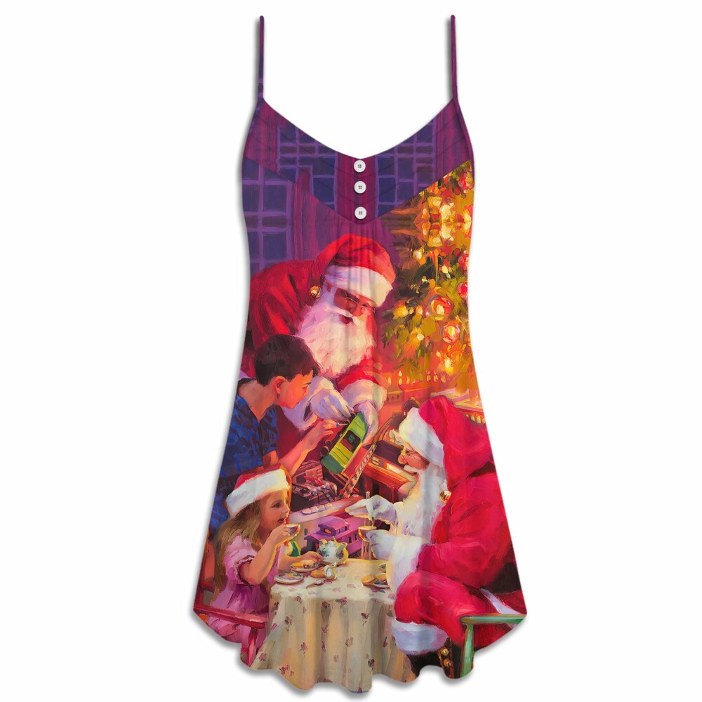 Christmas Santa Claus Story Light Art Style - V-neck Sleeveless Cami Dress - Owl Ohh - Owl Ohh