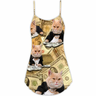 Cat Money Vintage Style - V-neck Sleeveless Cami Dress - Owl Ohh - Owl Ohh