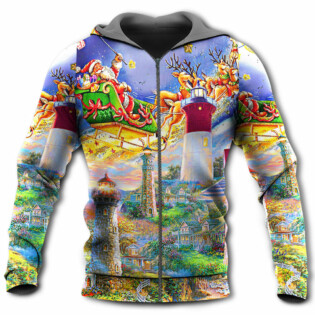 Lighthouse Christmas Santa Home The Light Is - Hoodie - Owl Ohh - Owl Ohh