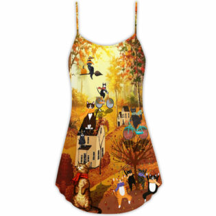 Cat Happy Fall Y'All Cat - V-neck Sleeveless Cami Dress - Owl Ohh - Owl Ohh