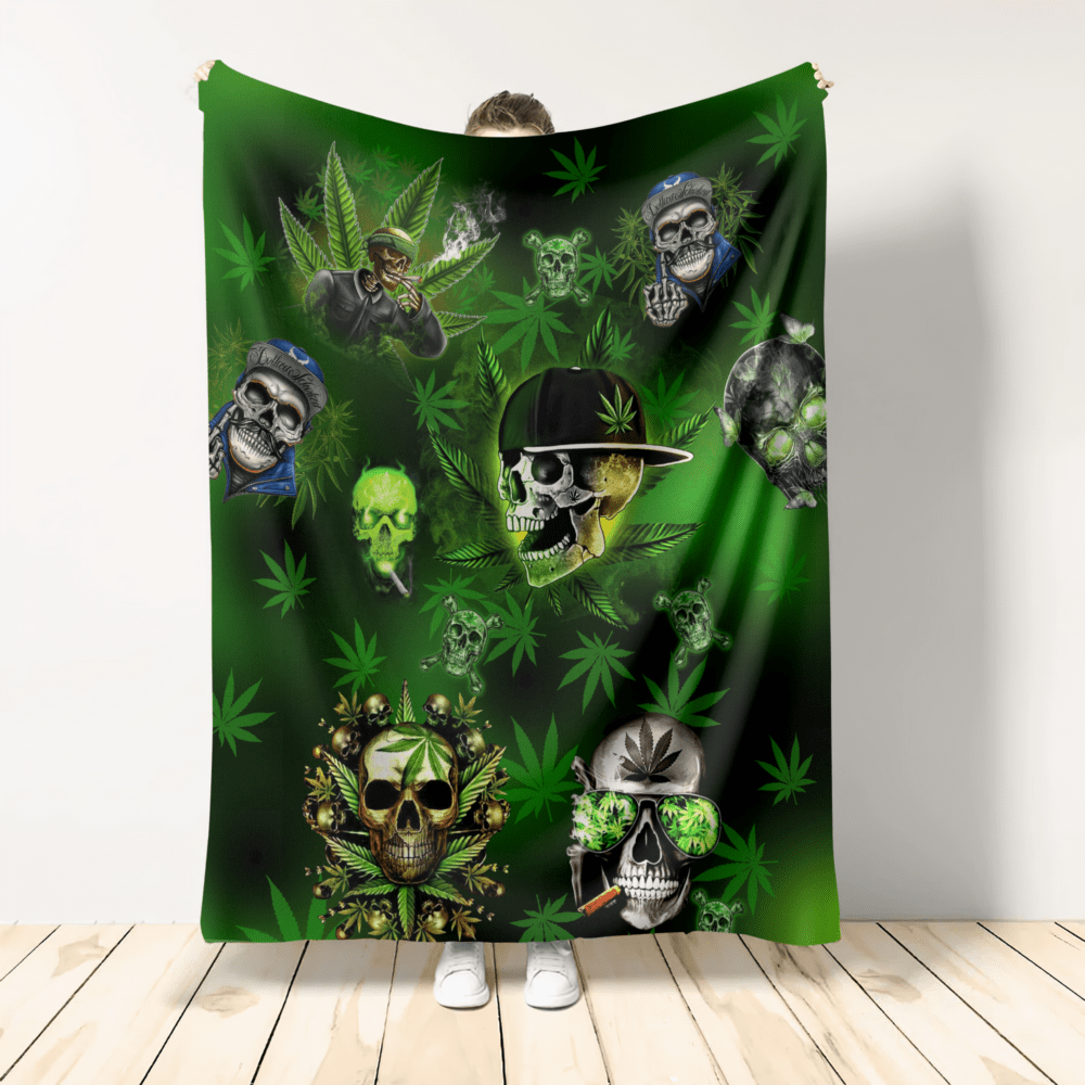 Skull Let's Get High Green - Flannel Blanket - Owl Ohh - Owl Ohh