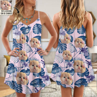 Cat You Want Tropical Style Custom Photo - V-neck Sleeveless Cami Dress - Personalized Photo Gifts - Owl Ohh