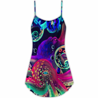 Octopus Neon Under The Sea - V-neck Sleeveless Cami Dress - Owl Ohh - Owl Ohh
