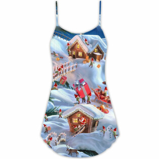 Christmas Santa And Gnome Merry Xmas - V-neck Sleeveless Cami Dress - Owl Ohh - Owl Ohh