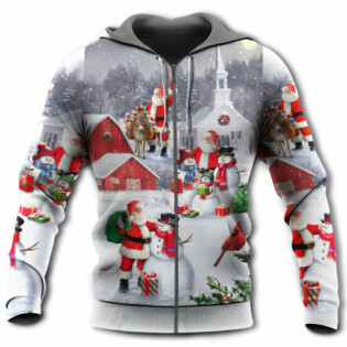 Christmas Santa Claus With Snowman Family In The Town Art Style - Hoodie - Owl Ohh - Owl Ohh