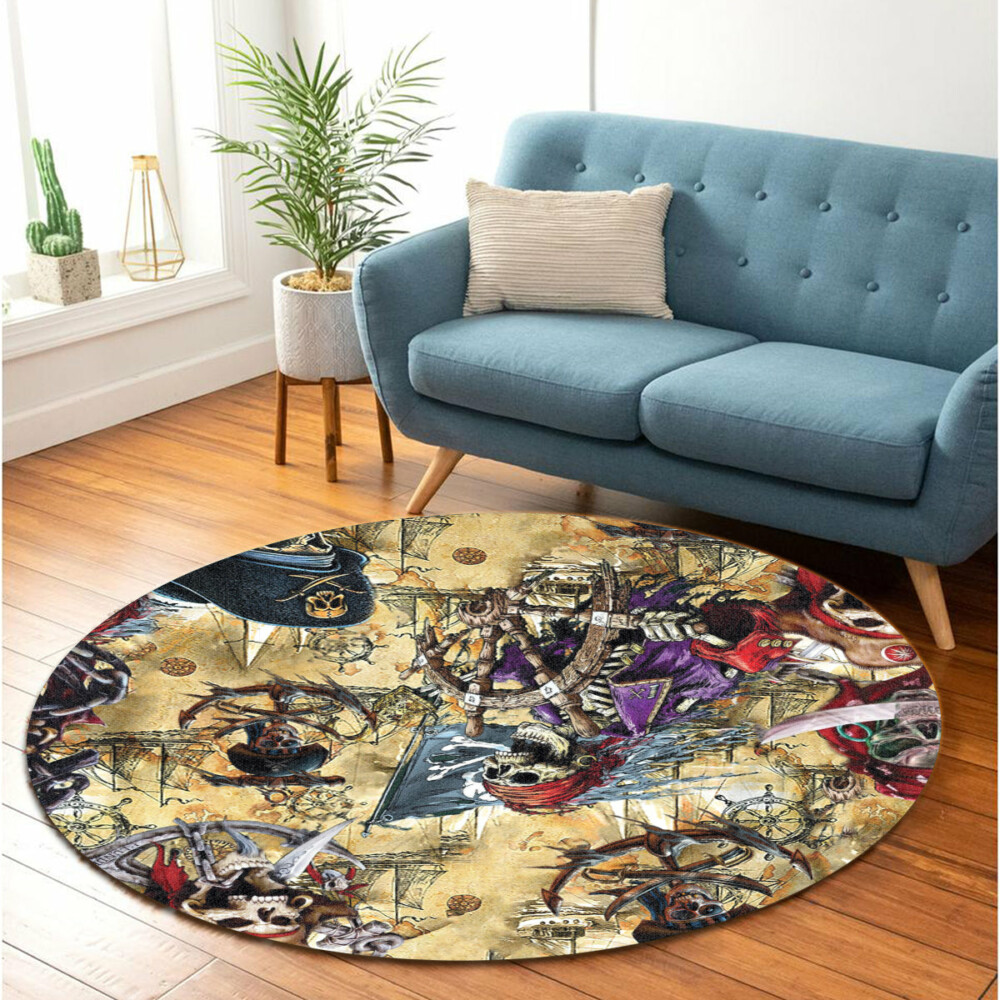 Skull Amazing Pirate Hunting - Round Mat - Owl Ohh - Owl Ohh