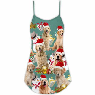 Christmas Golden Retriever Merry Xmas - V-neck Sleeveless Cami Dress - Owl Ohh - Owl Ohh