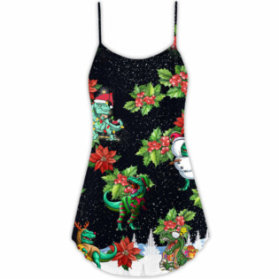 Dinosaur Funny Merry Christmas - V-neck Sleeveless Cami Dress - Owl Ohh - Owl Ohh