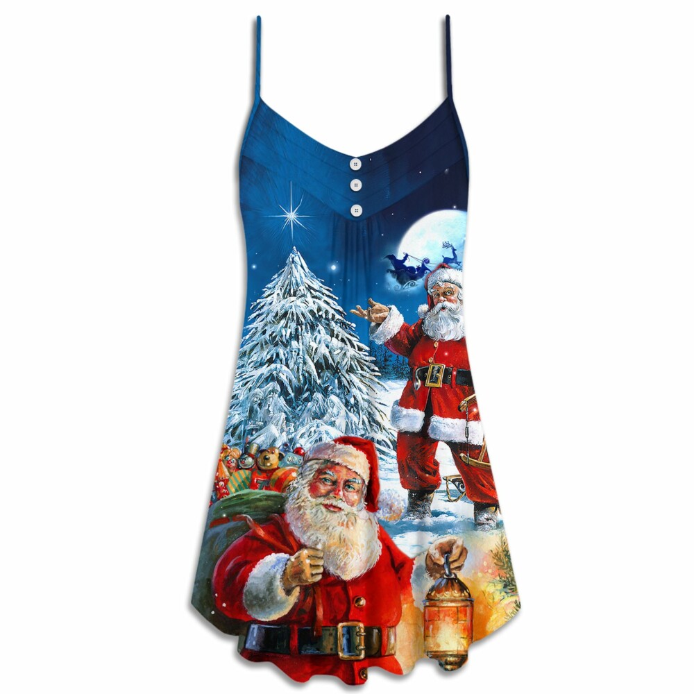 Christmas Santa Claus Story Nights Christmas Is Coming Painting Style - V-neck Slee - Owl Ohh - Owl Ohh