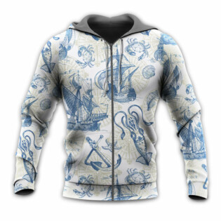 Ocean Life Vintage Sailboat Sea Monster Geographical Maps - Hoodie - Owl Ohh - Owl Ohh